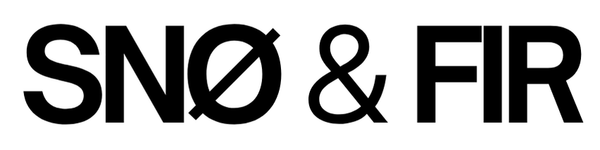 Black text logo with 'SNØ & FIR' on a white background